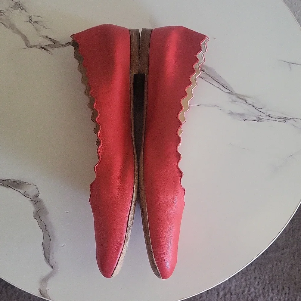 CHLOE Lauren Salmon Scalloped Ballerina Leather slippers Flat Shoes